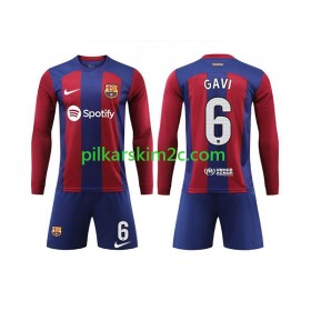 Koszulka FC Barcelona GAVI 6 Dziecięca Główna 2023/24 Koszulki Piłkarskie(L/S)